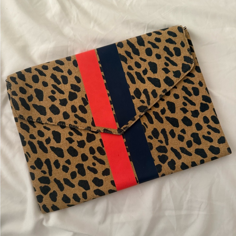 Stella & Dot Leopard Print Clutch with Red and Black Stripes